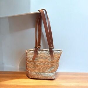 MO&CO Brown and Gold Woven Leather Tote Bag